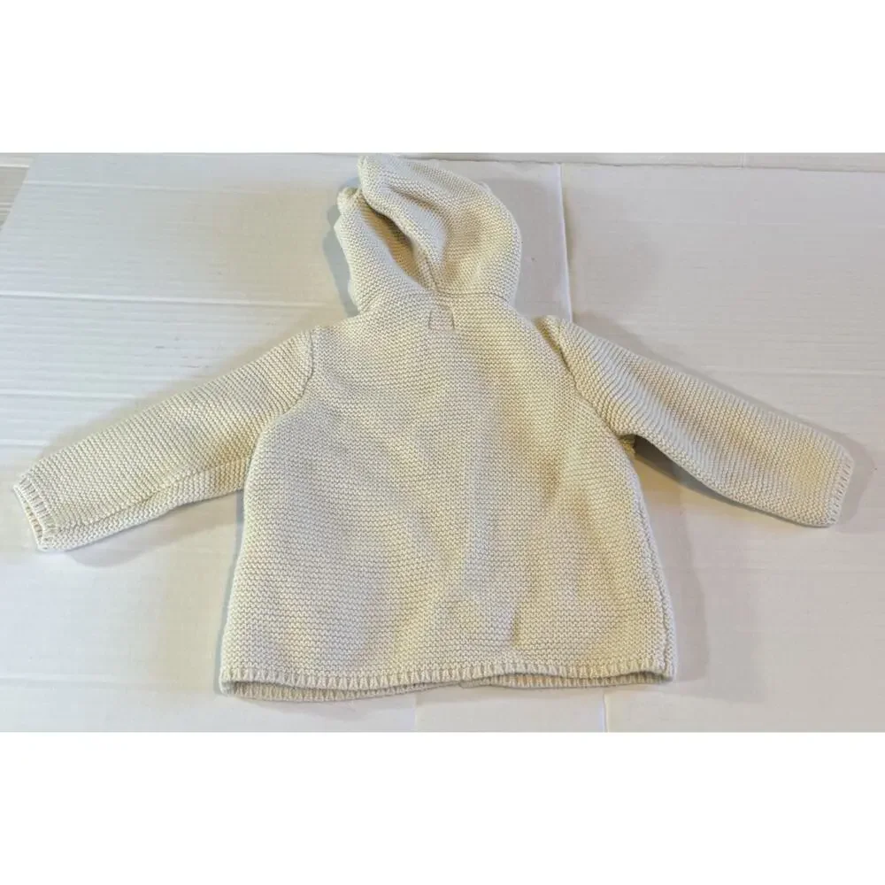 Baby Gap Size 6-12 mo Ivory Bear Knit Hooded Cardigan Sweater